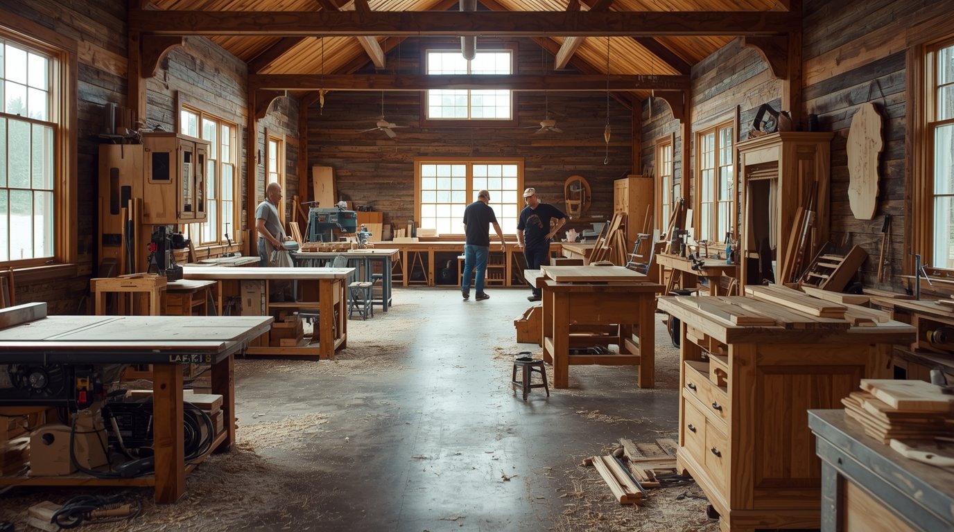 Interior of Threxyziu woodworking workshop in Nelson